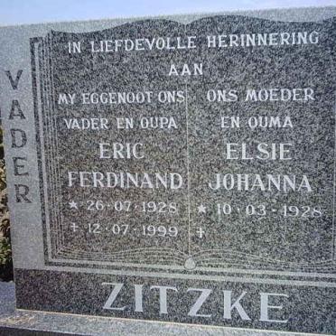 ZITZKE Eric Ferdinand 1928-1999 &amp; Elsie Johanna 1928-