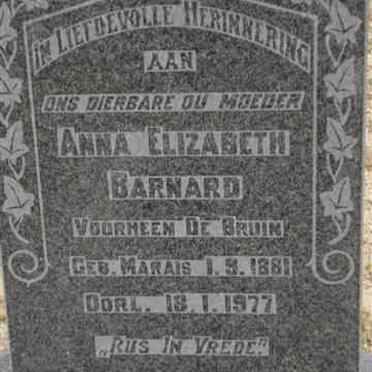 BARNARD Anna Elizabeth formerly DE BRUIN nee MARAIS 1881-1977