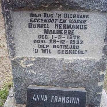 MALHERBE Daniel Hermanus 1878-1933 &amp; Anna Fransina nee DE CLERK -1973