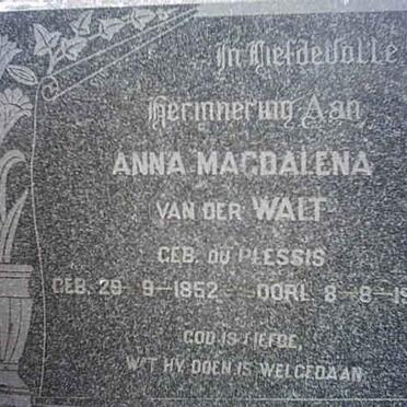 WALT Anna Magdalena, van der nee DU PLESSIS 1852-1938