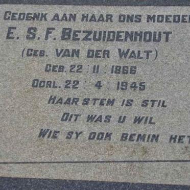 BEZUIDENHOUT E.S.F. nee VAN DER WALT 1866-1945