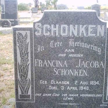 SCHONKEN Francina Jacoba nee CLAASEN 1854-1940