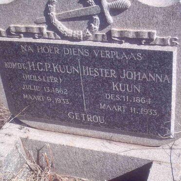 KUUN H.C.P. 1862-1933 &amp; Hester Johanna 1864-1933