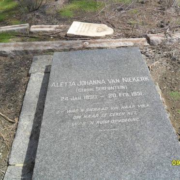 NIEKERK Aletta Johanna, van nee SERFONTEIN 1890-1951
