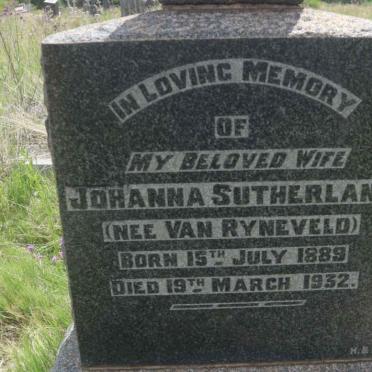 SUTHERLAND Johanna nee VAN RYNEVELD 1889-1932