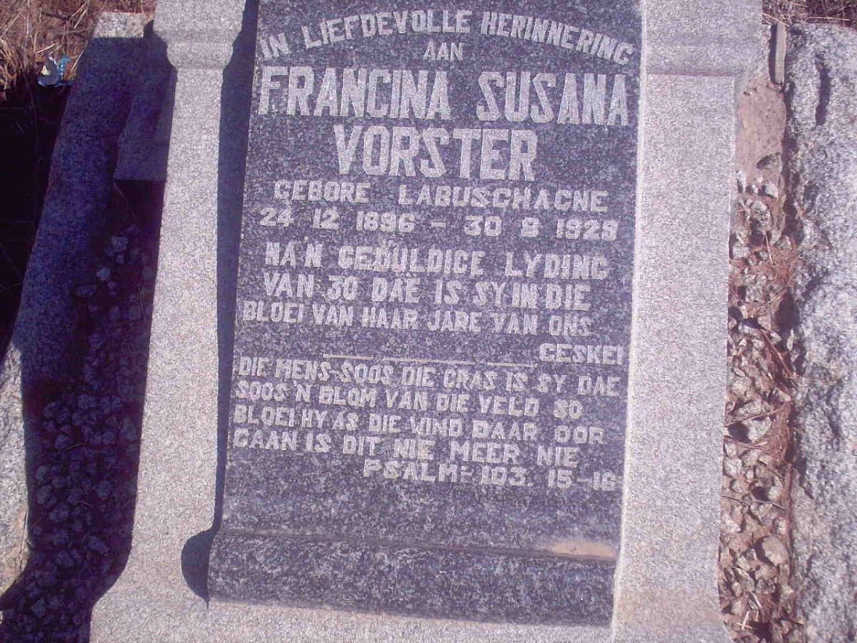 VORSTER Francina Susana nee LABUSCHAGNE 1896-1929