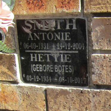 SMITH Antonie 1931-2004 &amp; Hettie BOTES 1934-2017