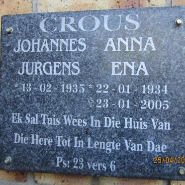 CROUS Johannes Jurgens 1935- &amp; Anna Ena 1934-2005