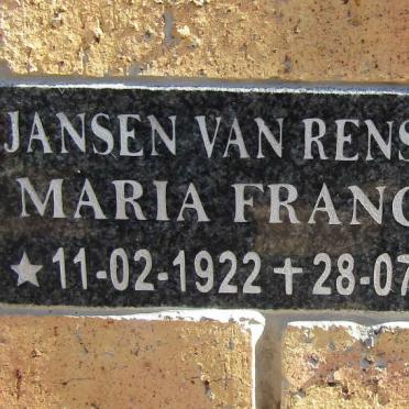 RENSBURG Maria Francina, Jansen van 1922-2003