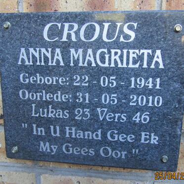 CROUS Anna Magrieta 1941-2010