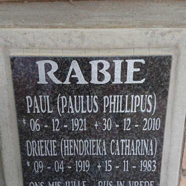 RABIE Paulus Phillipus 1921-2010 &amp; Hendrieka Catharina 1919-1983