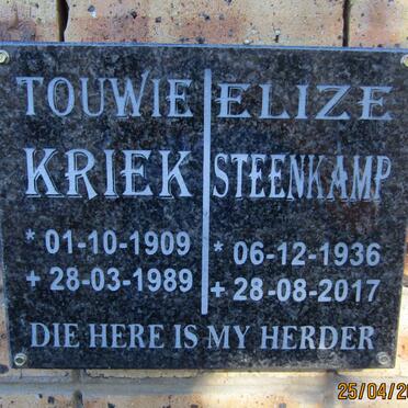 KRIEK Touwie 1909-1989 :: STEENKAMP Elize 1936-2017