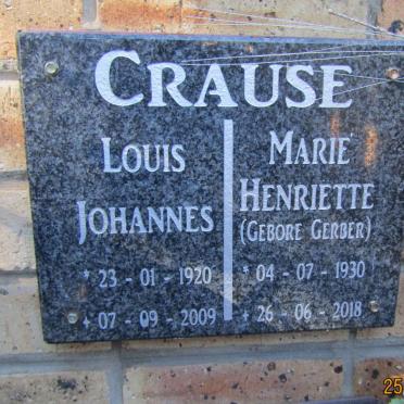 CRAUSE Louis Johannes 1920-2009 &amp; Marie Henriette nee GERBER 1930-2018