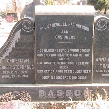BASSON Christiaan Ernst Stephanus 1878-1951 &amp; Anna Maria Francina BOTHA 1886-1951