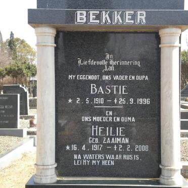 BEKKER Bastie 1910-1996 &amp; Heilie ZAAIMAN 1917-2008