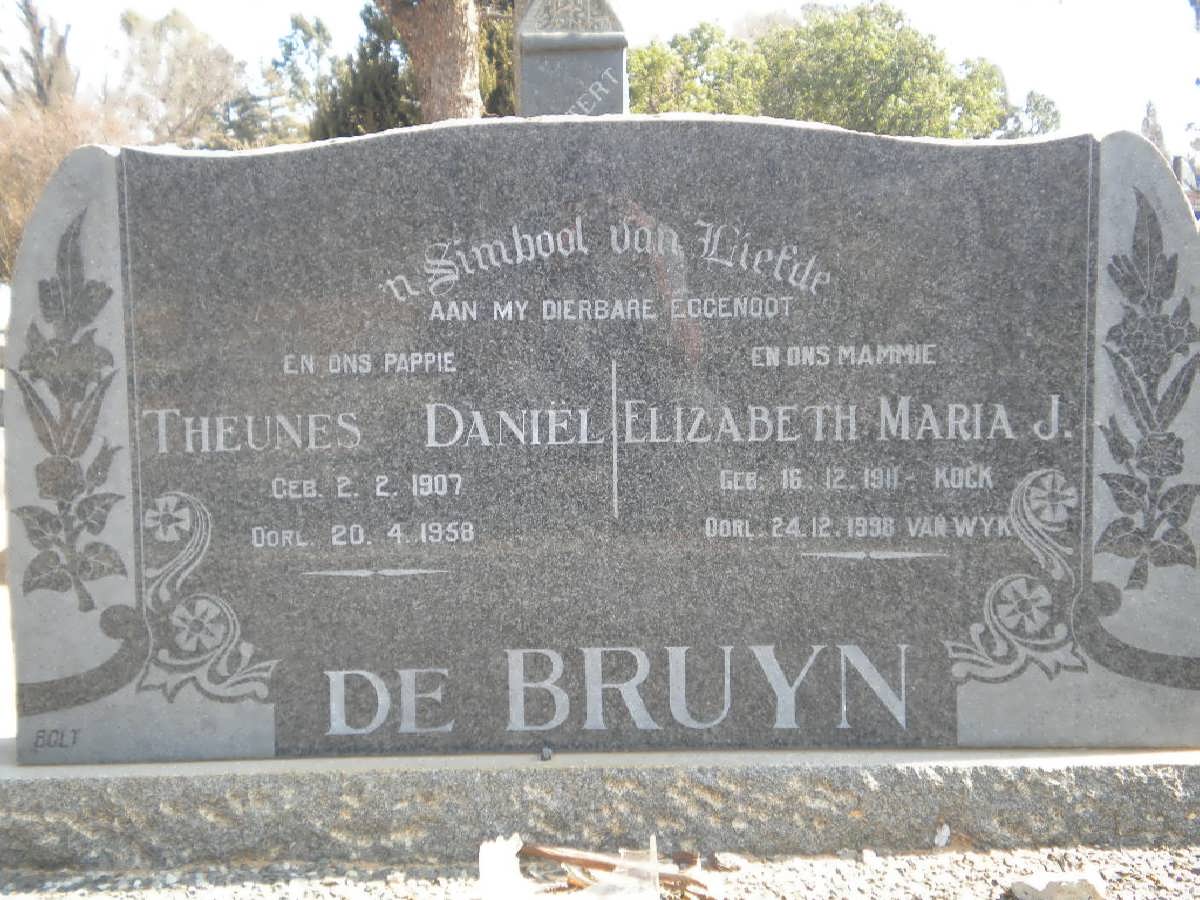 BRUYN Theunes Daniel, de 1907-1958 :: WYK Elizabeth Maria J., van voorheen De BRUYN nee KOCK 1911-1998