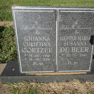COETZEE Johanna Christina 1930-2009 :: DE BEER Hester Maria Susanna 1941-