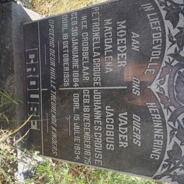 CROUSE Jacobus Johannes 1875-1934 &amp; Magdalena Petronella GROBBELAAR 1884-1935