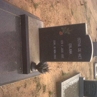 ERLANK Botha De Wet 1902-1960