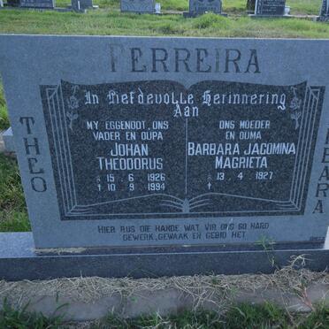 FERREIRA John Theodorus 1926-1994 &amp; Barbara Jacomina Magrieta 1927-