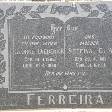 FERREIRA George Diederick 1895-1958 &amp; Stefina C.A. 1897-1971
