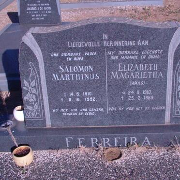 FERREIRA Salomon Marthinus 1910-1992 &amp; Elizabeth Magarietha WARD 1910-1969