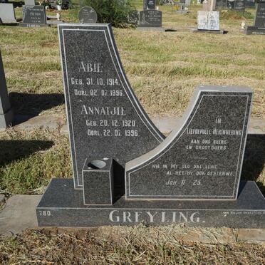 GREYLING Abie 1914-1996 &amp; Annatjie 1920-1996