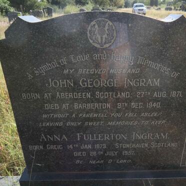 INGRAM John George 1871-1940 &amp; Anna Fullerton GREIG 1873-1957