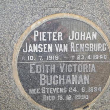 BUCHANAN Edith Victoria nee STEVENS 1894-1990 :: RENSBURG Pieter Johan, Jansen van 1919-1990 