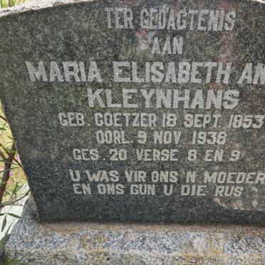 KLEYNHANS Maria Elisabeth Anna nee COETZER 1853-1938