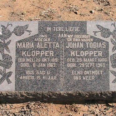 KLOPPER Johan Tobias 1888-1948 &amp; Maria Aletta NEL 1891-1963