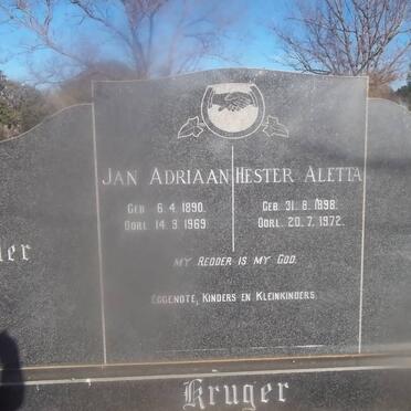 KRUGER Jan Adriaan 1890-1969 &amp; Hester Aletta 1898-1972