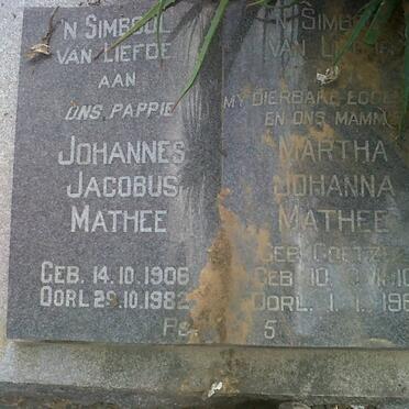 MATHEE Johannes Jacobus 1906-1982 &amp; Martha Johanna COETZEE 1910-1961