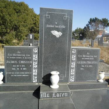 Mc LAREN Jacobus Christiaan 1941-1984 &amp; Gertina Phillipina 1947-
