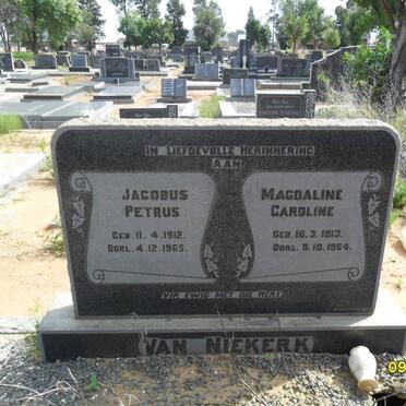 NIEKERK Jacobus Petrus, van 1912-1965 &amp; Magdaline Caroline 1913-1964  