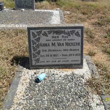 NIEKERK Anna M., van voorheen BEUKES nee ODENDAAL 1867-1953