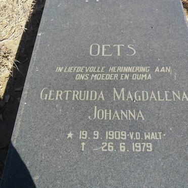 OETS Gertruida Magdalena Johanna nee V.D.WALT 1909-1979