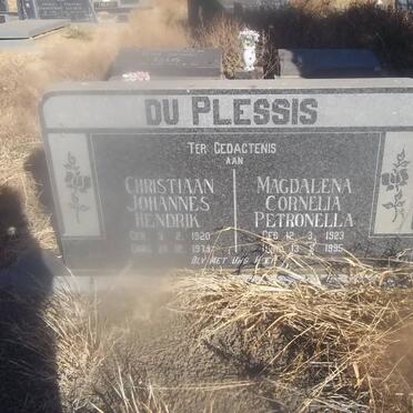 PLESSIS Christiaan Johannes Hendrik, du 1920-1973 &amp; Magdalena Cornelia Petronella 1923-1995