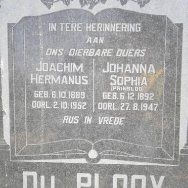 PLOOY Joachim Hermanus, du 1889-1952 &amp; Johanna Sophia PRINSLOO 1892-1947 
