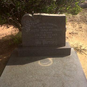 PLESSIS Aletta Sophia Petronella, du nee De BRUYN 1896-1970