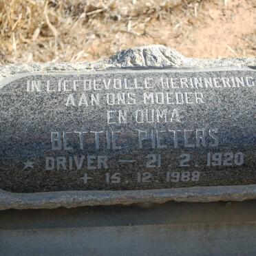 PIETERS Bettie nee DRIVER 1920-1988