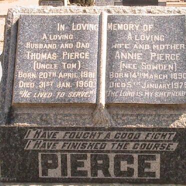 PIERCE Thomas 1881-1950 &amp; Annie SOWDEN 1890-1979