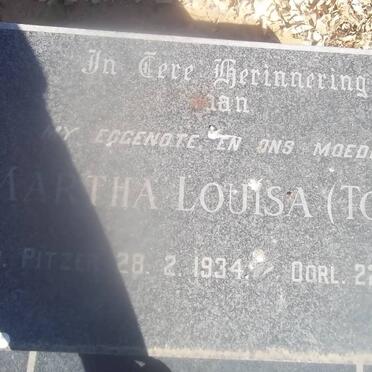 PIENAAR Martha Louisa nee PITZER 1934-1969