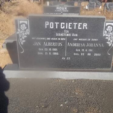 POTGIETER Jan Albertus 1901-1980 &amp; Andriesa Johanna 1911-2003