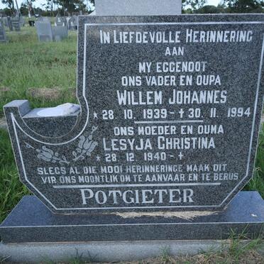 POTGIETER Willem Johannes 1939-1994 &amp; Lesyja Christina 1940-