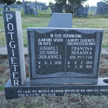 POTGIETER Andries Hendrik Johannes 1930- &amp; Francina Susanna PUTTER 1935-1995