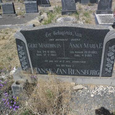 RENSBURG Gert Marthinus, Janse van 1865-1957 &amp; Anna Maria E. KRAUSE 1883-1921
