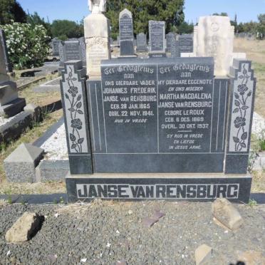 RENSBURG Johannes Frederik, Janse van 1865-1941 &amp; Martha Magdalena LE ROUX 1869-1937