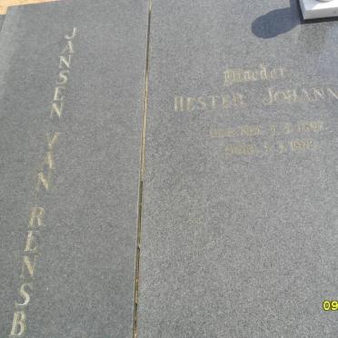 RENSBURG Johannes Frederick, Jansen van 1897-1971 &amp; Hester Johanna 1891-1972