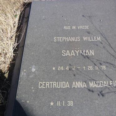 SAAYMAN Stephanus Willem 1937-1978 &amp; Gertruida Anna Magdalena 1938-
